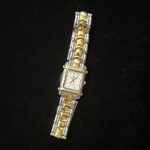 Vintage Women's Watch, Two Tone Rectangular Face Dress Wristwatch (Not Running)