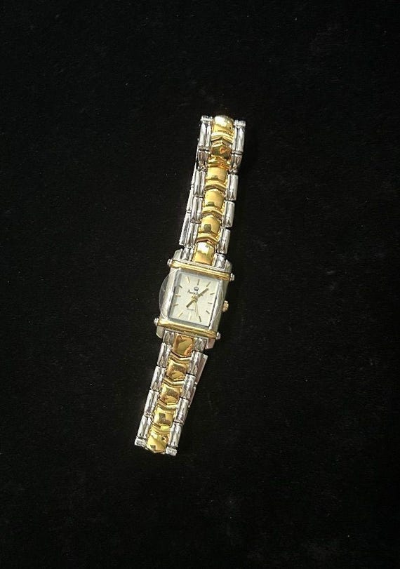 Vintage Women's Watch, Two Tone Rectangular Face Dress Wristwatch (Not Running)