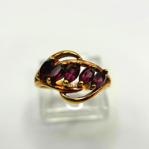 Anello vintage in oro rosa con 5 pietre viola marquise / 18K TGE Statement