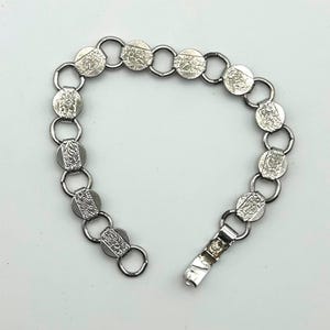 Vintage Sarah Coventry Bracelet Silver Tone Coin Link 1960s Mod Style Jewelry