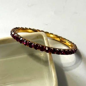 Vintage Pink Rhinestone Bangle Bracelet Gold Tone Stackable Tennis Style Jewelry