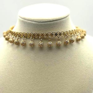 Vintage Napier Necklace Gold Tone Choker Filigree Bead Dangle Statement Jewelry