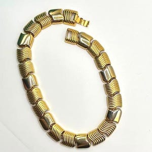 Gold Tone Link Necklace | Chunky 70s 80s Statement Vintage Jewelry, Retro Glam