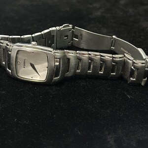 Vintage Fossil Silver Tone Watch | Minimalist Sleek Industrial Y2K Wristwatch Jewelry image 8