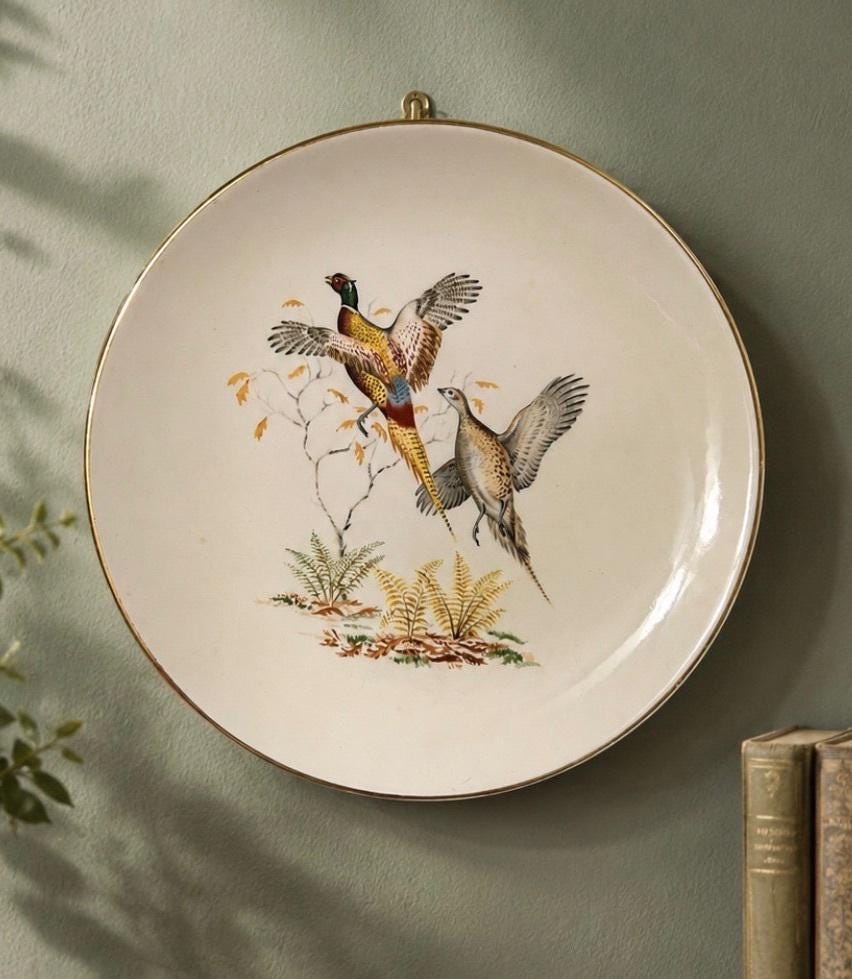 Vintage Pheasant Green Plates - Etsy