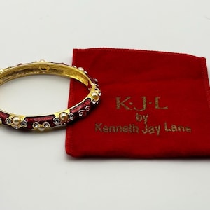 Vintage KJL Kenneth Jay Lane Enamel Hinge Bangle Bracelet in Red