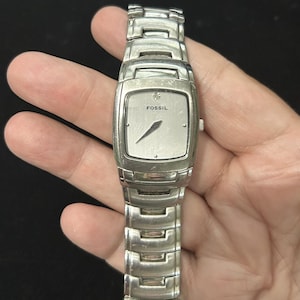 Vintage Fossil Silver Tone Watch | Minimalist Sleek Industrial Y2K Wristwatch Jewelry image 6