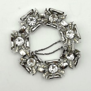 RARE! Coro Bracelet Sterling Silver Rhinestone 1940s Vintage Designer Statement Piece
