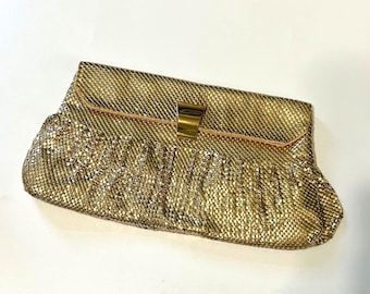 Bolso de mano vintage de malla dorada de Whiting & Davis / Bolso de noche de los años 70 / Bolso de mano metálico glamuroso estilo Hollywood clásico