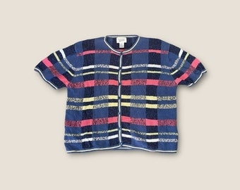 vintage Christopher & Banks Année 2000 - Cardigan boutonné en tricot à manches courtes XL