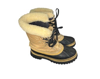 Sorel Caribou Waterproof Snow Boots Sherpa Lined Duck Boots Beige Black Mens