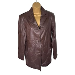 Vintage 90s Lucky Leather Co Women’s Mid-Length Leather Jacket Brown S
