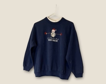 Vintage 90er Jahre Top Stitch Morgensonne Schneemann Sweatshirt Navy