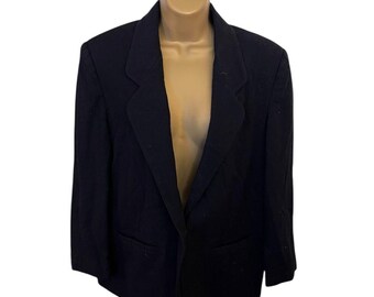 Blazer de lana estructurado Block Island vintage de los 90 con botones de escudo dorados, negro, talla 12.
