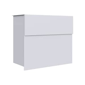 May include: A white metal mailbox with a hinged top and a rectangular opening. The mailbox is designed for wall mounting.