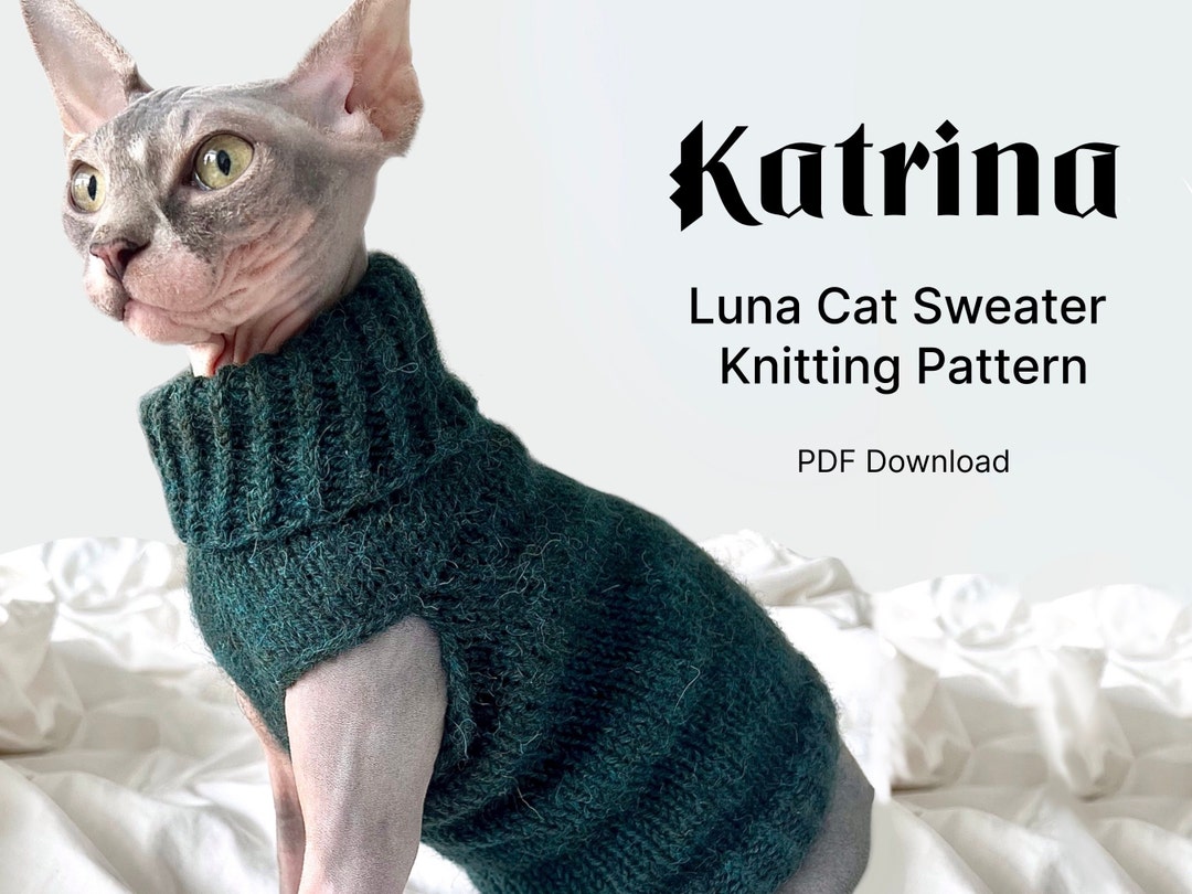 Luna Cat Sweater Knitting Pattern PDF Download Printable for Small Dog or Cat Multiple Sizes Etsy UK
