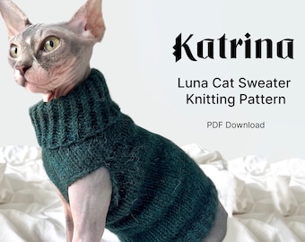 Luna Cat Sweater | Knitting Pattern PDF Download Printable | For Small dog or cat, Multiple Sizes