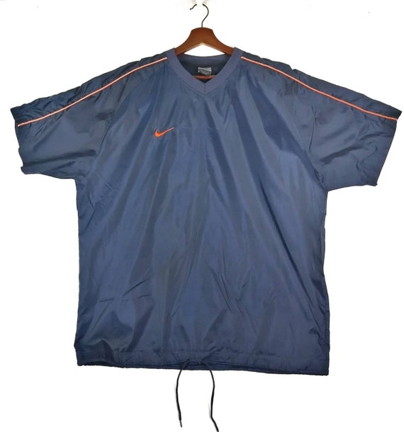 Vintage Nike Small Swoosh V Neck Short Sleeve Blue