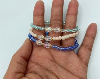 Glass Seed Bead Elastic Bracelet Set