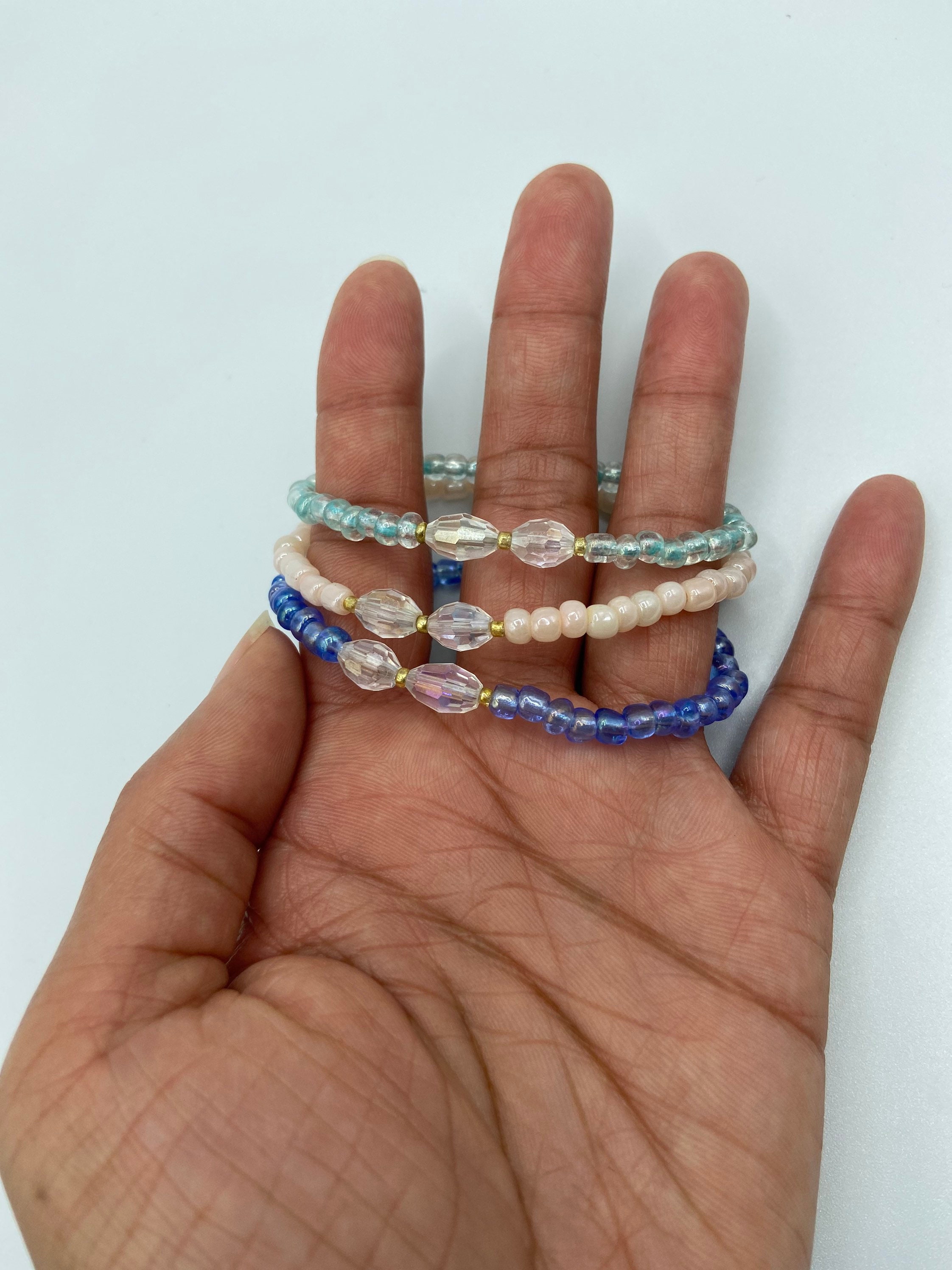Glass Seed Bead Elastic Bracelet Set Etsy UK