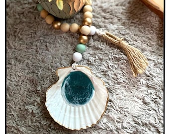 Coastal Beaded Garland with Shell, Home Decor, Seashell, Gifts, Beach House Decor