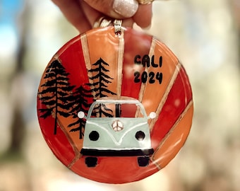 Handmade VW Bus Ornament: Epoxy Resin, PNW Keepsake, Fall Decor Gifts