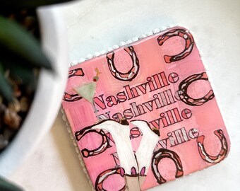 Nashville Coaster: Handmade Resin Art - Horseshoe & Boots Design