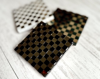 Mirrored Checkered Coaster: Square Wood Drinks Coaster