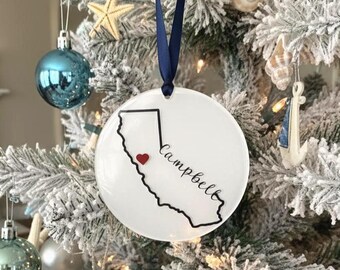 Personalized State Ornament, Acrylic Keepsake Gift, California