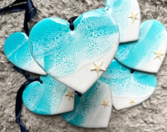 Heart Beach Ornament with Real Starfish & Sand | Personalized Anniversary or Wedding Gift for Coastal Lovers | Handmade Keepsake