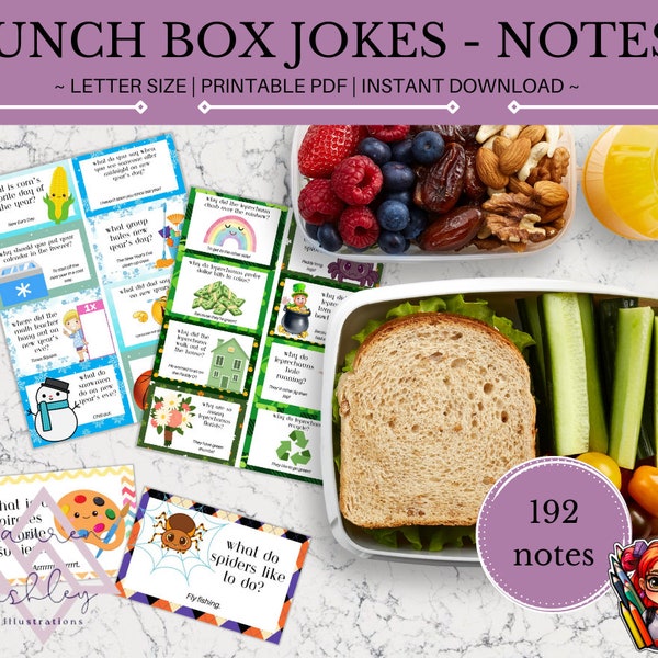 All Year Long Printable Lunchbox Jokes for Kids, Lunch Notes, Printable Lunch Notes, Boys and Girls, Grade School Lunch Notes