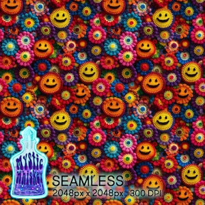 Crochet Smiley Face flowers Seamless Pattern I flowers I tiling | Instant download I commercial use I fabric