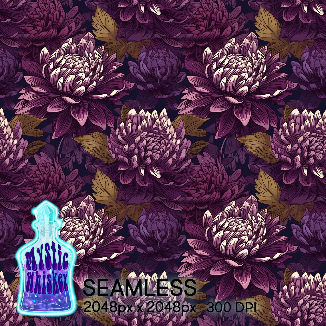 Moody Purple Dahlia Floral Seamless Pattern I Flowers I Tiling ...