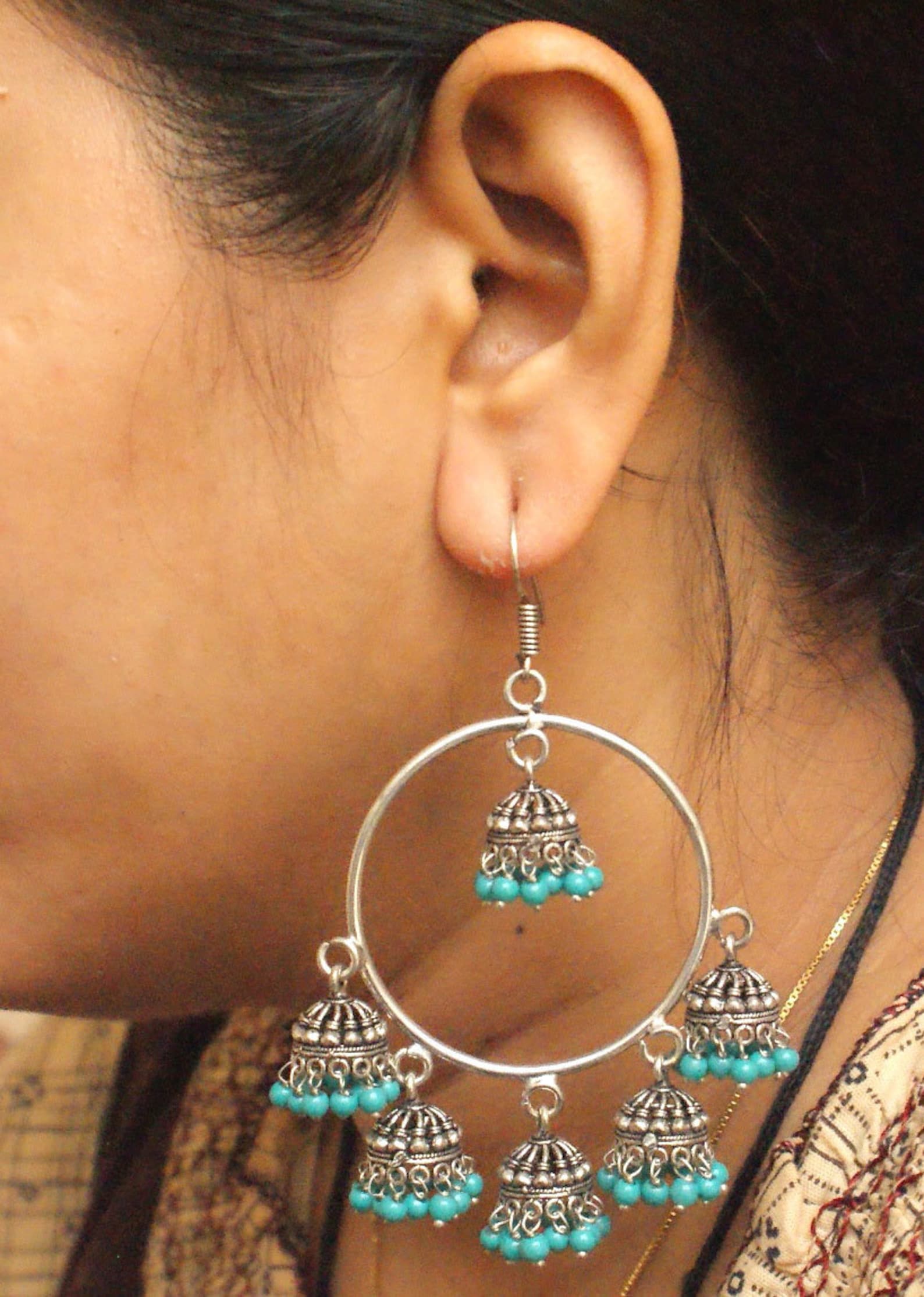 Big Oxidized Silver Hoop Jhumka EarringsBollywood Etsy