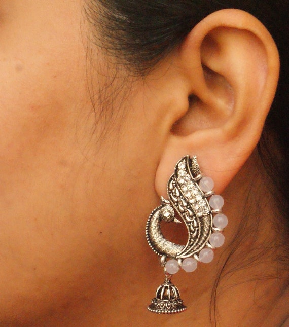 Big Peacock Jhumka Earrings indian Jewelry big Pearl Jhumka