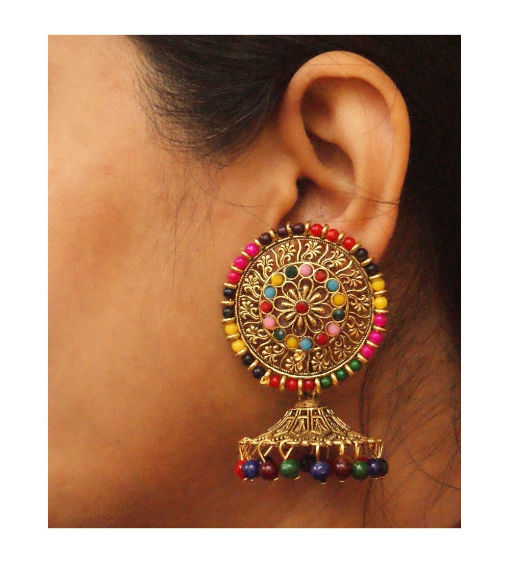 Fashion Kundan Bollywood Gold Tone Oxidized Indian Stud Wedding