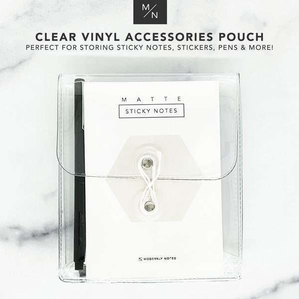 Thick Clear Vinyl Pouch to Store Stickers, Sticky Notes, Stickers, Pens 5.4" x 5.9"