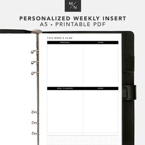 Weekly Insert Personalized Dashboard - A5, Half Letter, Personal Size - Minimalist Design - Planner Inserts - Printable