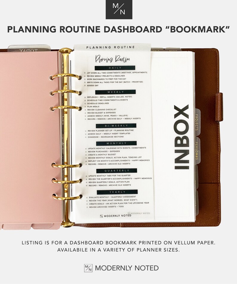 Plannning Routine Vellum Dashboard for A5 Half Letter Etsy UK