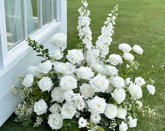 White Rose Floral Floor Arrangement,Aisle Flower Decoration,Wedding Bridal Shower Sweettable Decor