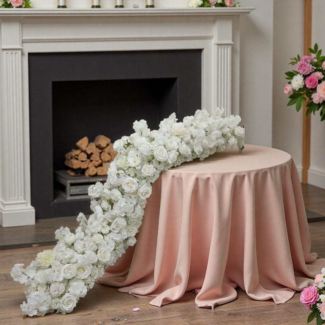 White Flower Centerpiece,rose Flower Garland,table Floral Flower Runner ...