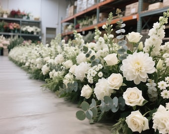 Flores de suelo para bodas, arreglos florales para isla, flores de suelo para pasillo, flores verdes para bodas, centros de mesa, decoración de iglesias