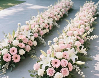 Künstliche Blumengirlande, Bodenblumen Hochzeit, Blumen für die Hochzeitszeremonie, Bodenbogen Hochzeit Gangdekor, Event Party Blumendekor