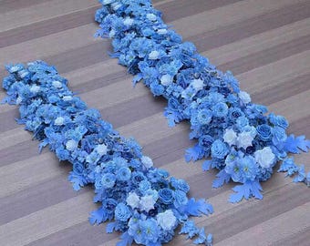 Blue Peony Rose Hydrangea Flower Garland,Flower Arch Arrangement Decor