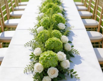 Green Hydrangea Flower Garland, Table Centerpiece,Ground Floral Arrangement