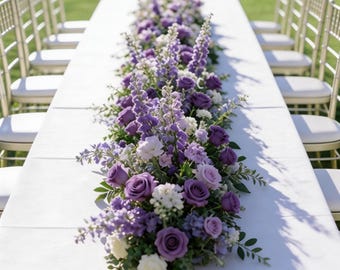 Konstgjord lila blomstergirland, bröllopsblombåge, bröllopsgångdekor