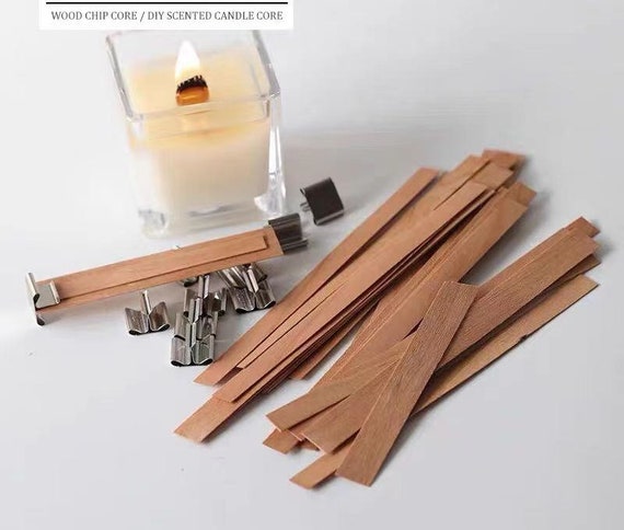 100PC Mecha de vela de madera con clips para hacer vela de soja Cruce de  mechas de madera crepitantes mechas de madera DIY Abeja Cera de soja Vela  Fabricación de suministros 
