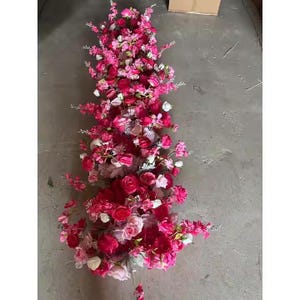 Wedding Floral Arch,Hot Pink Rose Flower Garland,Table Flower Runner,Table Centerpiece,Wedding Flower Arrangement,Artificial Flower Floor
