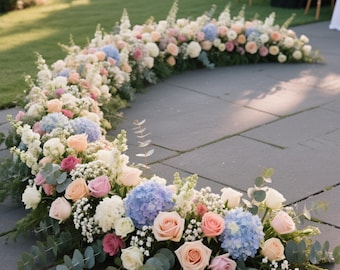 Flores para el suelo, Ceremonia de boda, Flores para el piso, Guirnalda de flores para boda, Centros de mesa para boda, Flores para el pasillo de la despedida de soltera