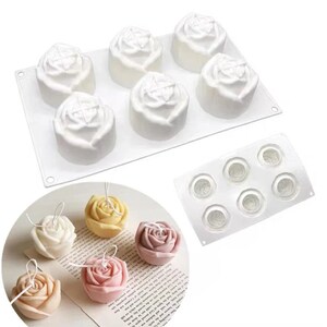 6pcs Rose Flower Candle Mold,3D Rose Soap Mold,Silicone Candle Mold,Valentine's Day Mousse Cake,Candle Mold for Soy Wax,Chocolate Mold